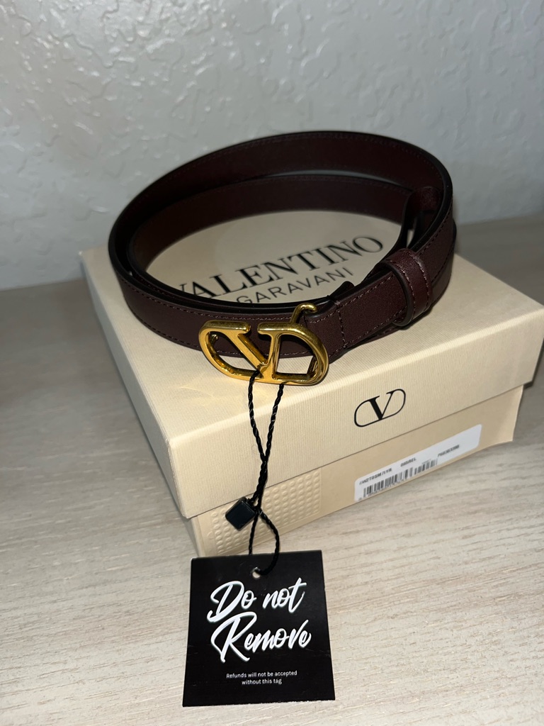 Valentino Garavani Dark Brown Leather Belt With Gold V Logo